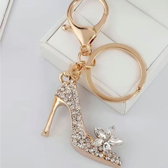 BAG CHARM Gold Tone Crystal Heel Keychain - Picture 2 of 7